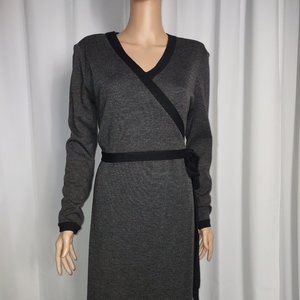 Maggy London Grey and Black wool wrap dress size S
